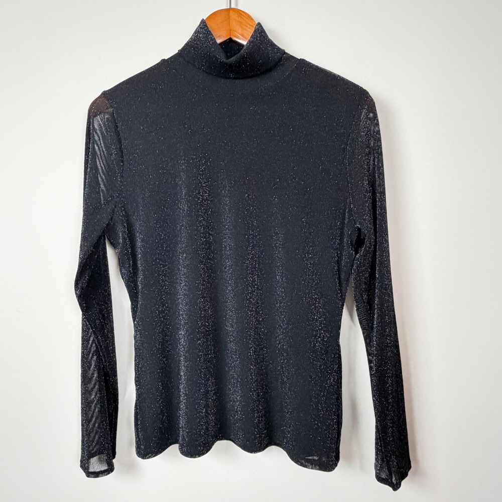 INC International Concepts Womens Black Metallic Turtleneck Large Top‎